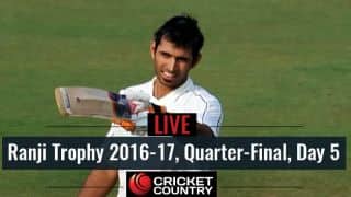 Live Cricket Score, Ranji Trophy 2016-17, Quarter- Final, Day 5: Samit Gohil scores triple-century